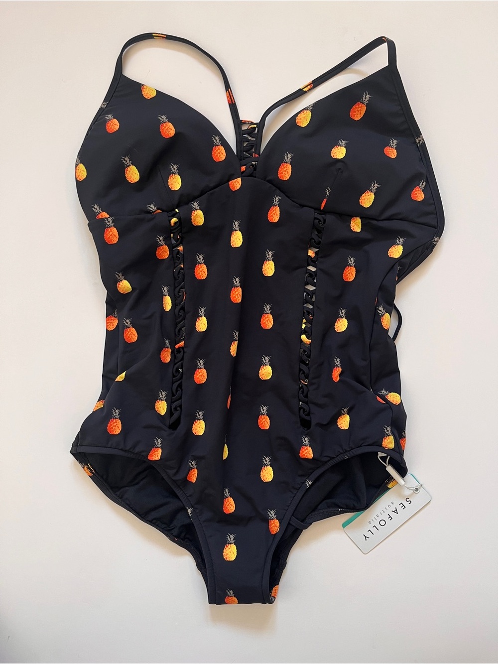 Seafolly Australia Black Pineapple One-Piece Swimsuit Sz 12 / M